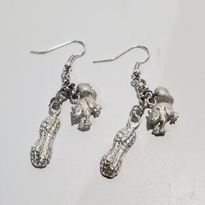 Squirrel and nut silver pewter dangle earrings